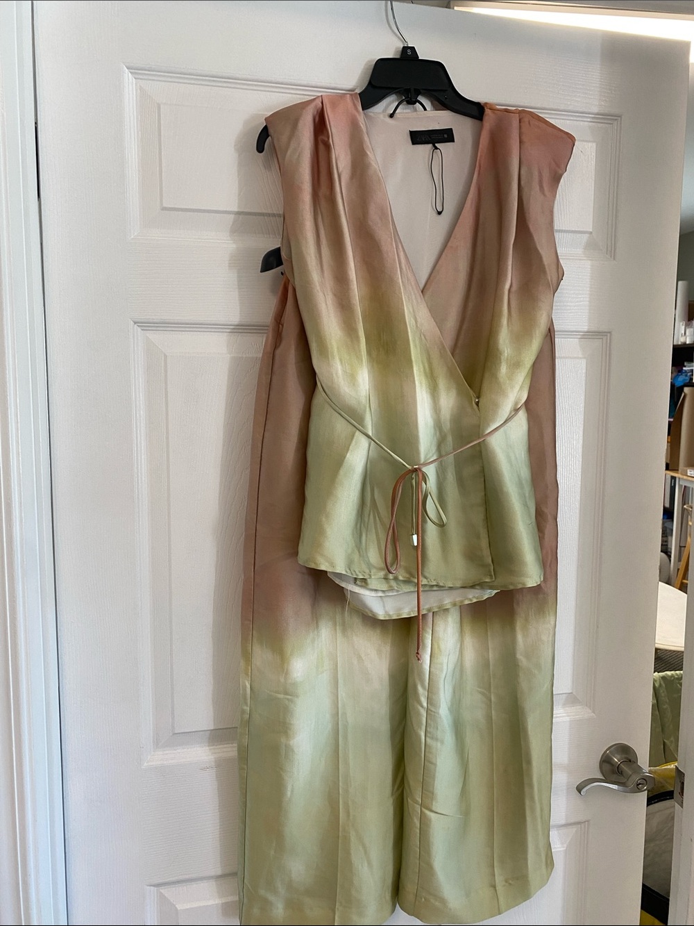 Zara Cream and Blush Draped Top Size Medium and Pants Size Small Set